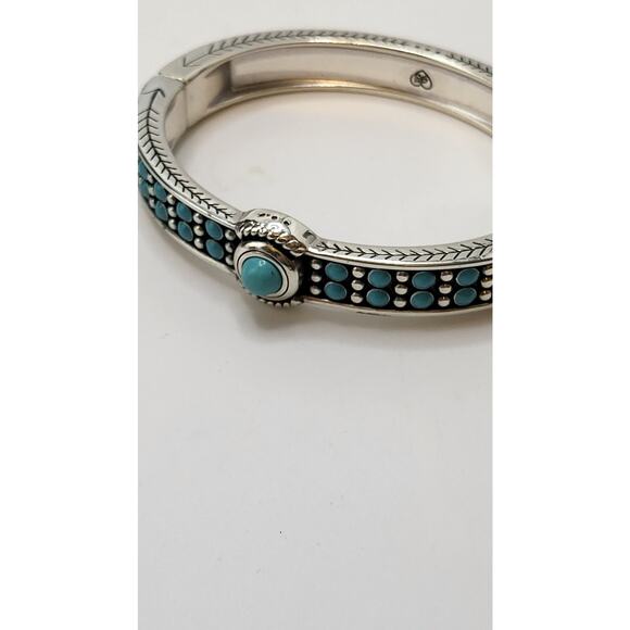 Brighton Turquoise Dot Hinged Bangle Bracelet Silver Tone - Picture 8 of 10